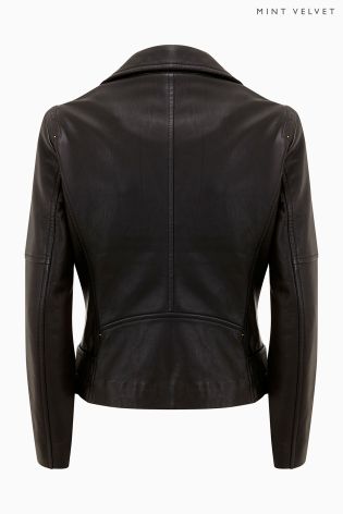 Mint Velvet Black Clean Leather Biker Jacket